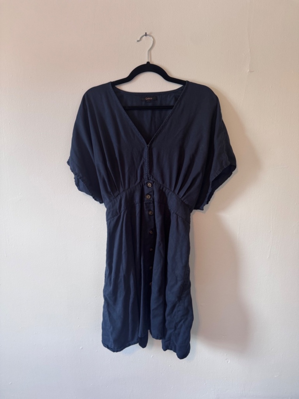 Quince Navy Linen Button Front Tie-Back Dress – Size XL